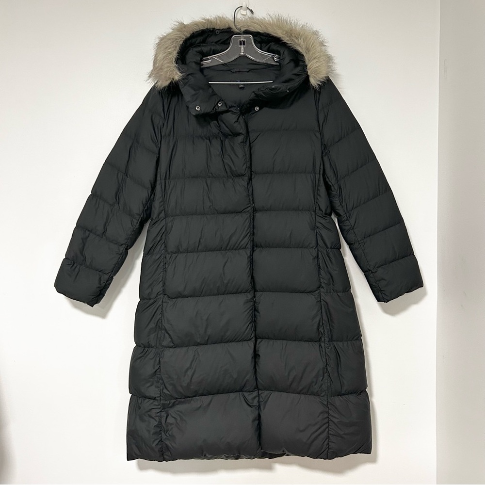 Uniqlo Long Black Puffer Coat with Faux Fur Hood size‎ XL
